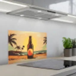 Bierfles - Zonsondergang - Palmbomen - Zee keuken achterwand spatscherm klein -3d_schuin
