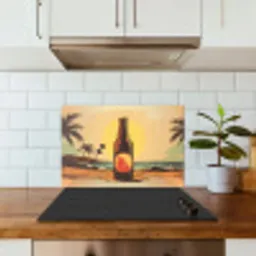 Bierfles - Zonsondergang - Palmbomen - Zee keuken achterwand spatscherm klein -sfeer2