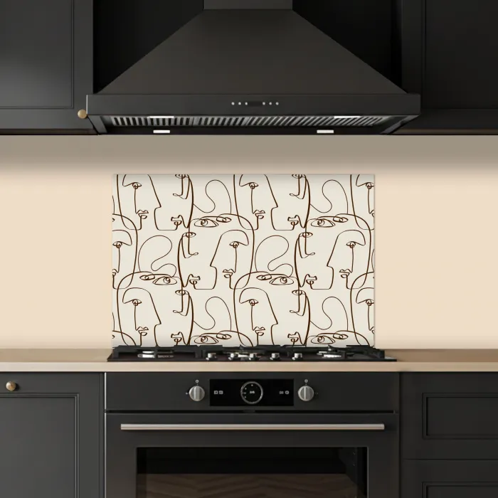 Beige - Gezicht - Lijnen - Bruin keuken achterwand spatscherm klein 900 -sfeer1
