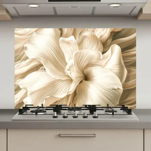 Beige - Bloem - Patroon keuken achterwand spatscherm klein -3d_website