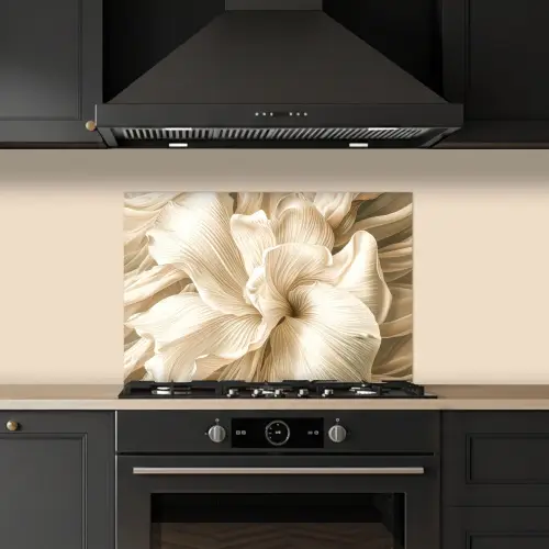 Beige - Bloem - Patroon keuken achterwand spatscherm klein -sfeer1