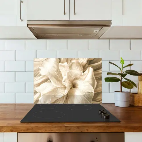 Beige - Bloem - Patroon keuken achterwand spatscherm klein -sfeer2