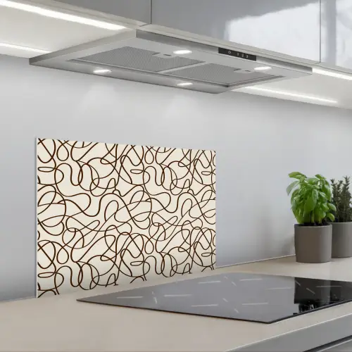 Beige - Lijnen - Donkerbruin keuken achterwand spatscherm klein 900 -3d_schuin