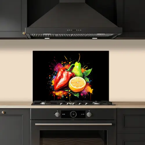 Paprika - Peer - Citroen - Graffiti - Verf - Abstract keuken achterwand spatscherm klein -sfeer1