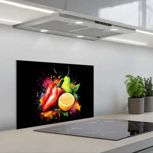Paprika - Peer - Citroen - Graffiti - Verf - Abstract keuken achterwand spatscherm klein -3d_schuin