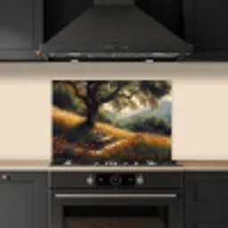 Bankje - Boom - Klaprozen - Heuvels keuken achterwand spatscherm klein -sfeer1