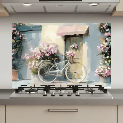 Fiets - Pastelkleuren - Bloemen keuken achterwand spatscherm klein -3d_website