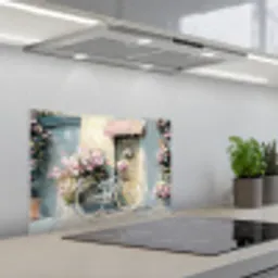 Fiets - Pastelkleuren - Bloemen keuken achterwand spatscherm klein -3d_schuin