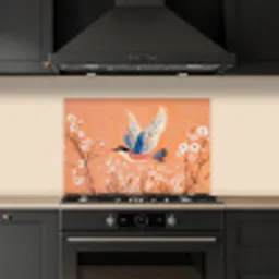Vogel - Bloesemtakken - Warm - Kleurrijk keuken achterwand spatscherm klein -sfeer1