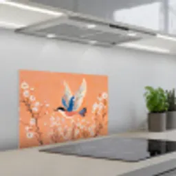 Vogel - Bloesemtakken - Warm - Kleurrijk keuken achterwand spatscherm klein -3d_schuin