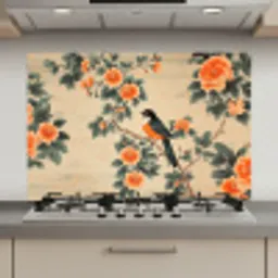 Vogel - Tak - Bloemen - Oranje keuken achterwand spatscherm klein -3d_website