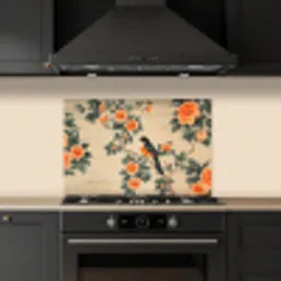 Vogel - Tak - Bloemen - Oranje keuken achterwand spatscherm klein -sfeer1