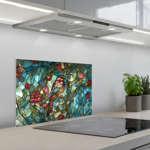 Vogel - Tak - Rozen - Mozaïek keuken achterwand spatscherm klein -3d_schuin