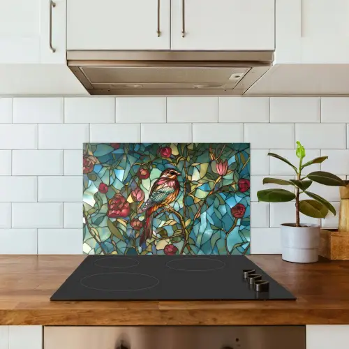 Vogel - Tak - Rozen - Mozaïek keuken achterwand spatscherm klein -sfeer2