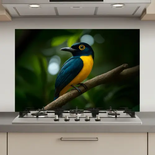Vogel - Tak - Geel - Bladeren keuken achterwand spatscherm klein -3d_website