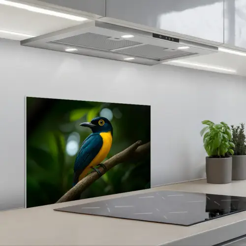 Vogel - Tak - Geel - Bladeren keuken achterwand spatscherm klein -3d_schuin