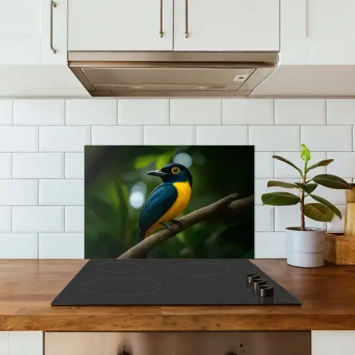 Vogel - Tak - Geel - Bladeren keuken achterwand spatscherm klein -sfeer2