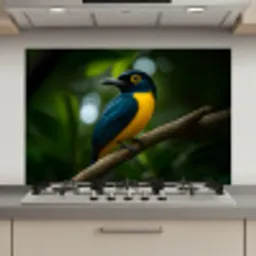 Vogel - Tak - Geel - Bladeren keuken achterwand spatscherm klein -3d_website