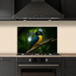 Vogel - Tak - Geel - Bladeren keuken achterwand spatscherm klein -sfeer1