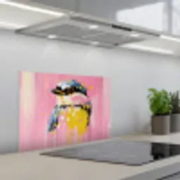 Vogel - Roze - Geel - Blauw keuken achterwand spatscherm klein -3d_schuin