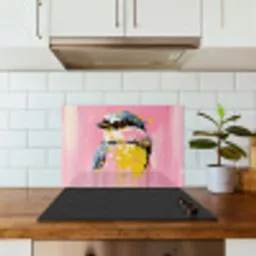 Vogel - Roze - Geel - Blauw keuken achterwand spatscherm klein -sfeer2