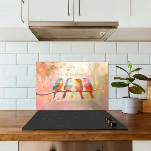 Vogels - Tak - Quote - Roze keuken achterwand spatscherm klein -sfeer2