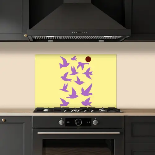Vogels - Cirkel - Geel - Beweging keuken achterwand spatscherm klein -sfeer1