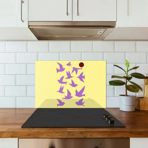 Vogels - Cirkel - Geel - Beweging keuken achterwand spatscherm klein -sfeer2