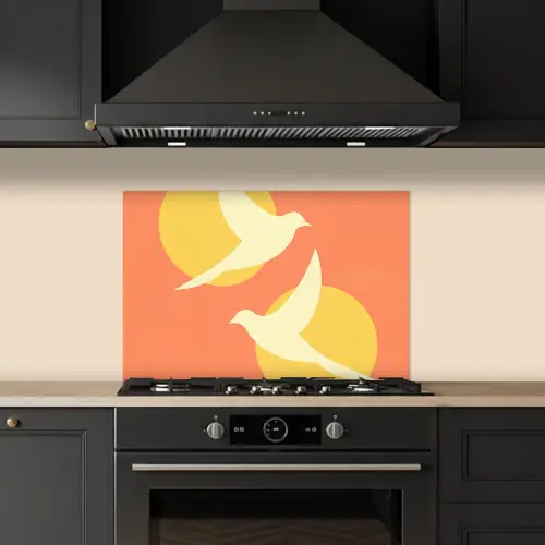 Vogels - Cirkels - Geel keuken achterwand spatscherm klein -sfeer1