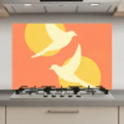 Vogels - Cirkels - Geel keuken achterwand spatscherm klein -3d_website