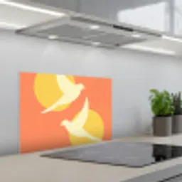 Vogels - Cirkels - Geel keuken achterwand spatscherm klein -3d_schuin