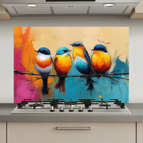 Vogels - Kleurrijk - Tak - Abstract keuken achterwand spatscherm klein -3d_website