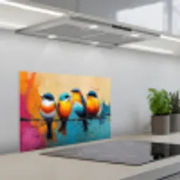 Vogels - Kleurrijk - Tak - Abstract keuken achterwand spatscherm klein -3d_schuin