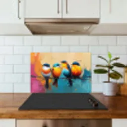 Vogels - Kleurrijk - Tak - Abstract keuken achterwand spatscherm klein -sfeer2