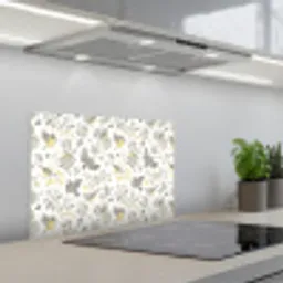 Birds - Flowers - Gray - Yellow keuken achterwand spatscherm klein 900 -3d_schuin