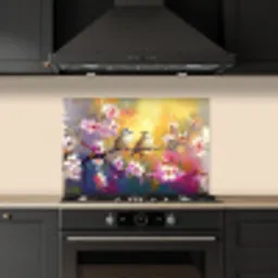Vogels - Bloemen - Roze keuken achterwand spatscherm klein -sfeer1