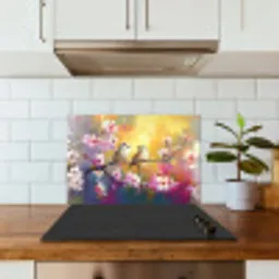 Vogels - Bloemen - Roze keuken achterwand spatscherm klein -sfeer2