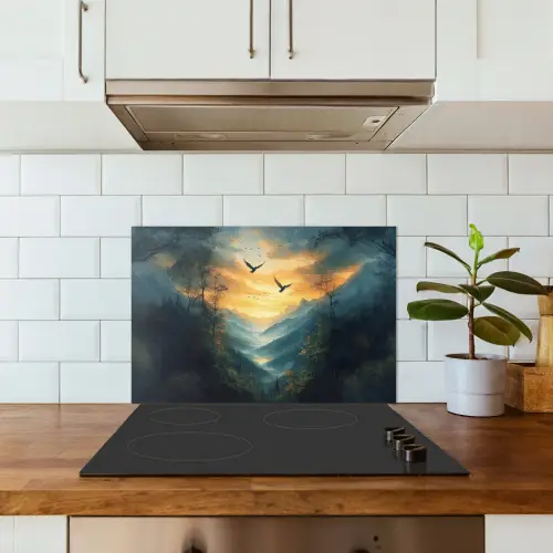 Vogels - Zon - Bomen - Groen keuken achterwand spatscherm klein -sfeer2