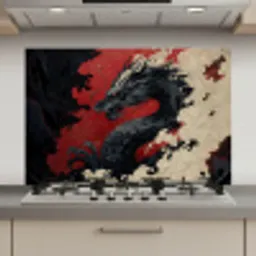 Zwarte draak - Rookwolken - Rood keuken achterwand spatscherm klein -3d_website