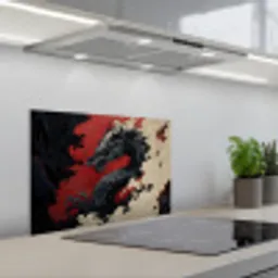 Zwarte draak - Rookwolken - Rood keuken achterwand spatscherm klein -3d_schuin