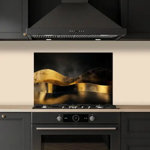 Zwart - Goud - Golven - Schaduw keuken achterwand spatscherm klein -sfeer1