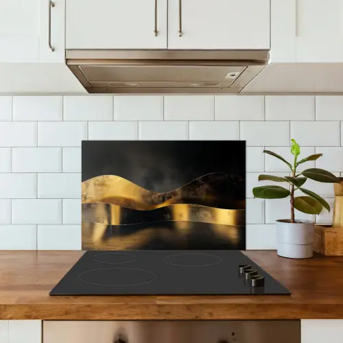 Zwart - Goud - Golven - Schaduw keuken achterwand spatscherm klein -sfeer2