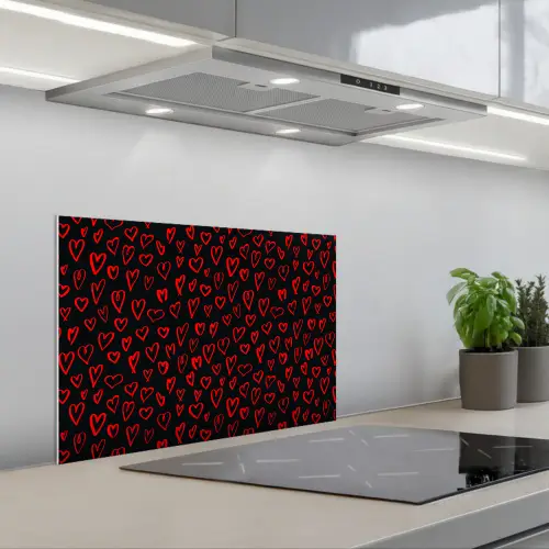 Zwart - Harten - Rood keuken achterwand spatscherm klein 900 -3d_schuin
