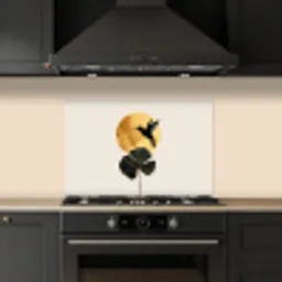 Zwarte kolibrie - Bloem - Gouden cirkel keuken achterwand spatscherm klein -sfeer1