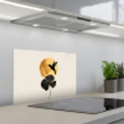 Zwarte kolibrie - Bloem - Gouden cirkel keuken achterwand spatscherm klein -3d_schuin
