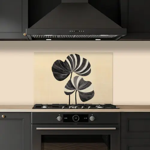 Zwart - Bladeren - Strepen - Minimalistisch keuken achterwand spatscherm klein -sfeer1