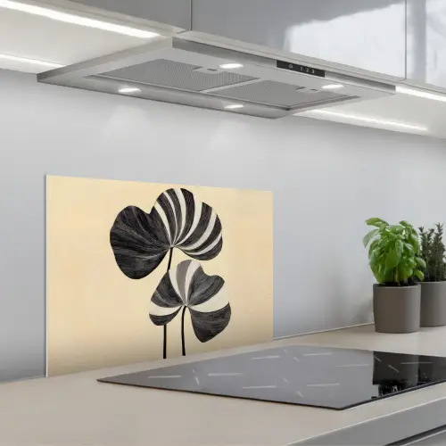 Zwart - Bladeren - Strepen - Minimalistisch keuken achterwand spatscherm klein -3d_schuin