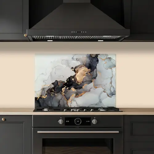 Zwart - Marmer - Luxe - Goud keuken achterwand spatscherm klein -sfeer1