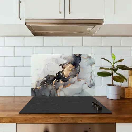 Zwart - Marmer - Luxe - Goud keuken achterwand spatscherm klein -sfeer2