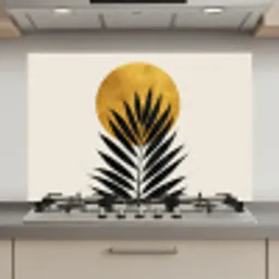 Zwart palmblad - Gouden cirkel - Beige achtergrond keuken achterwand spatscherm klein -3d_website